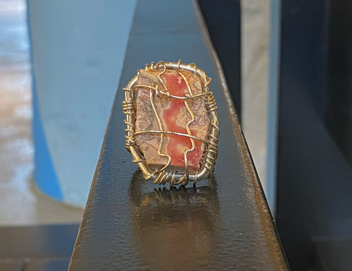 SILVER+RHODOCHROSITE RING