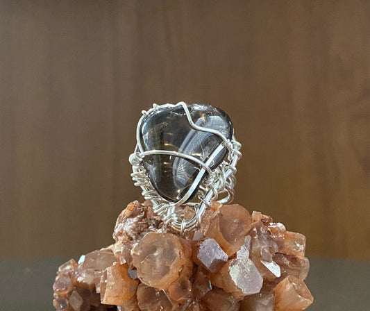 SILVER+SMOKEY QUARTZ RING