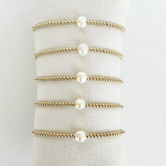Single Pearl Gold Bead Bracelet