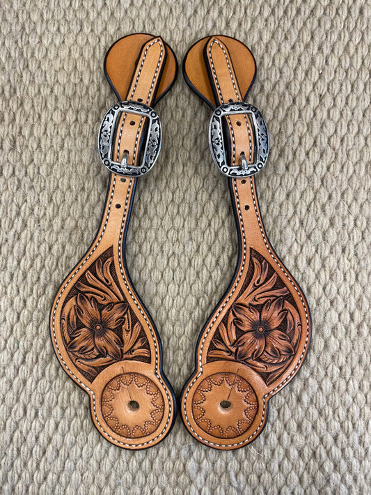 Spur Straps - SPS85 - Toni Pedrini Ladies Standard Floral Antiqued