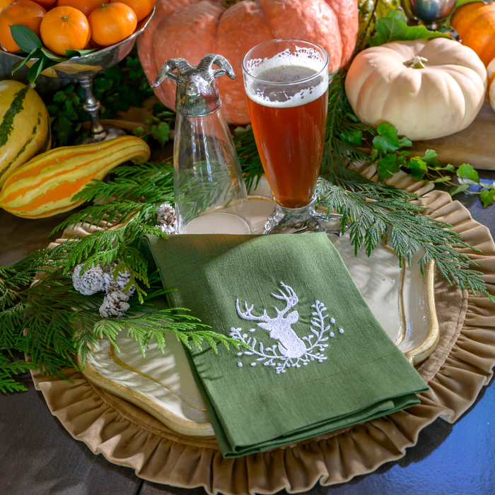Stag with Holly Berries Linen Towel