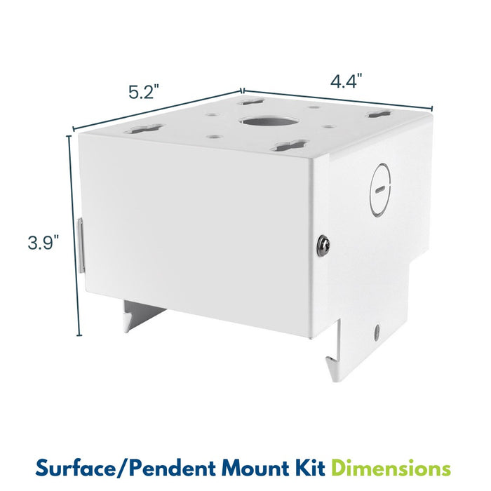 White surface/pendant mount kit with dimensions labeled on a white background