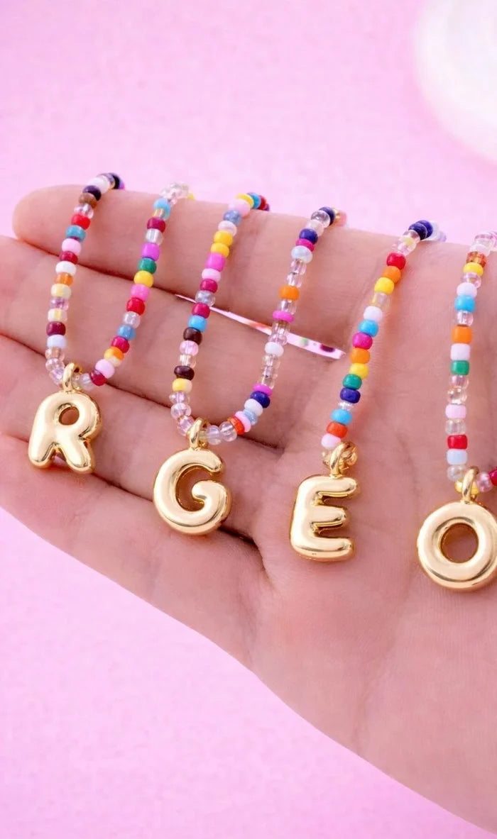 Waterproof - Colorful Beaded Initial Bubble Necklace - 26 OPTIONS // SHIPS IN 1-2 WEEKS
