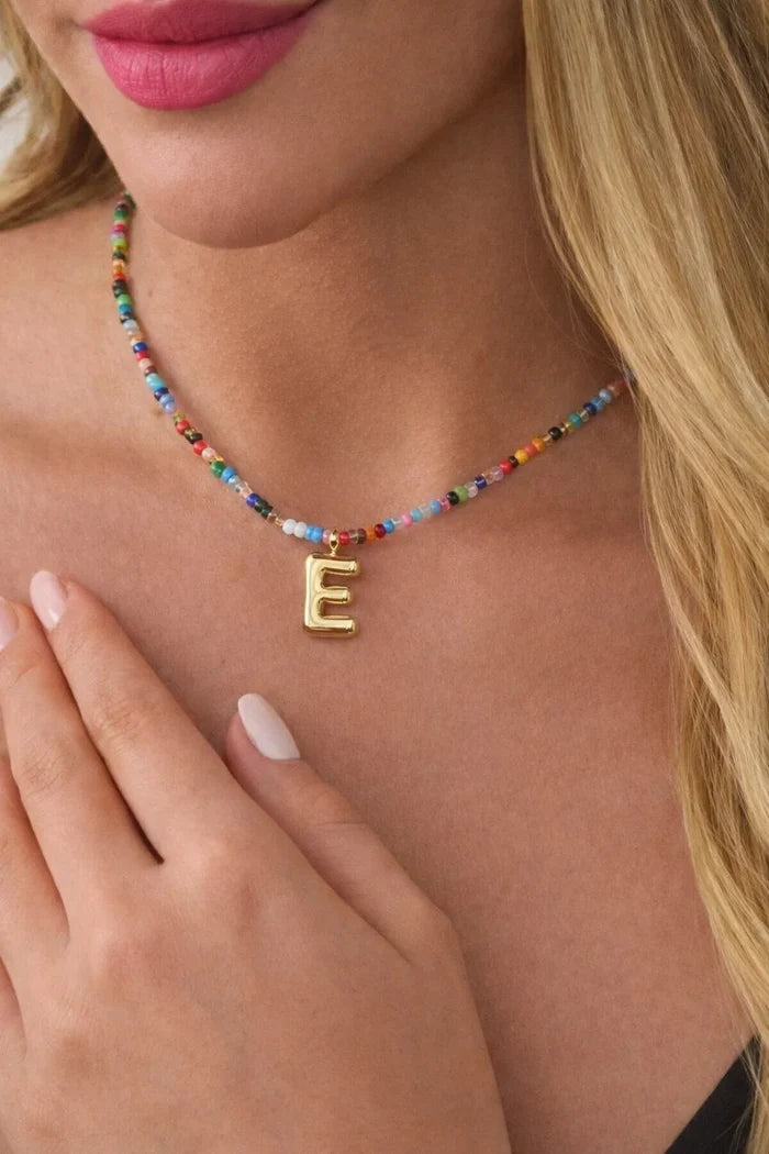 Waterproof - Colorful Beaded Initial Bubble Necklace - 26 OPTIONS // SHIPS IN 1-2 WEEKS