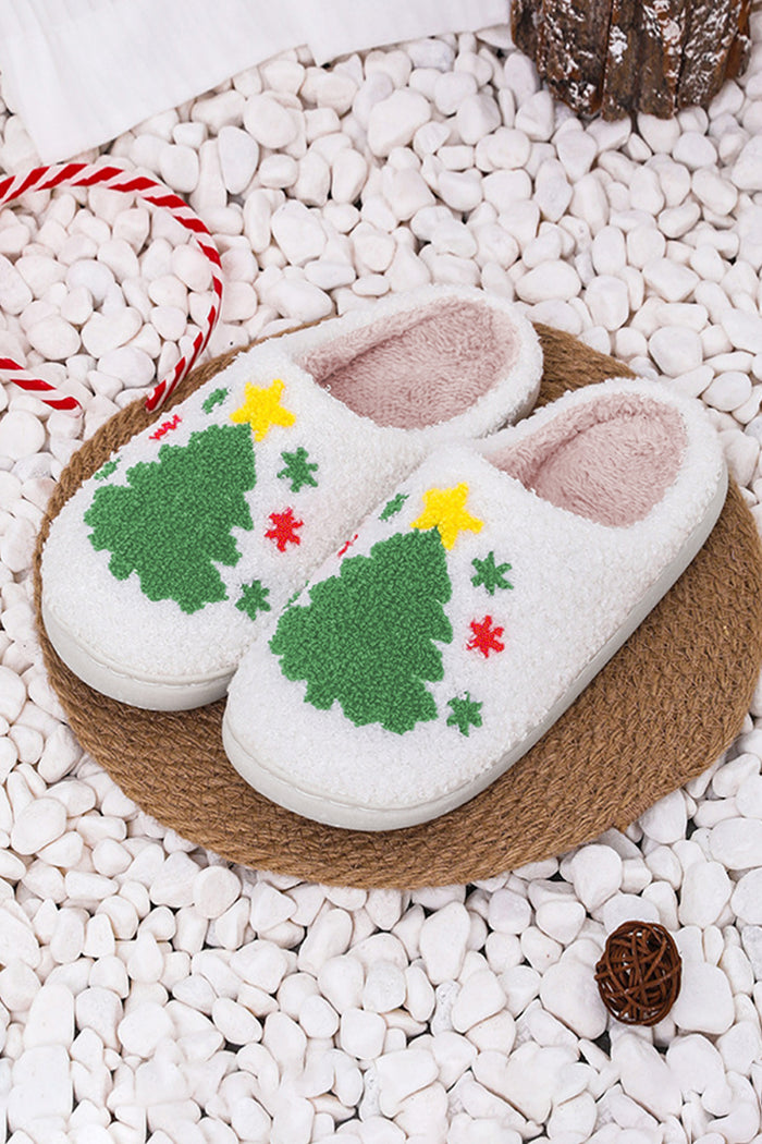 White Fuzzy Christmas Tree Pattern Home Slippers — image 02