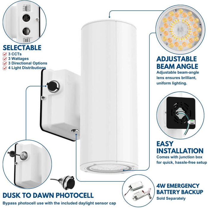 Details of Konlite LED Cylinder Up and Down Wall Light fixture, white 20W LED Wall Sconce