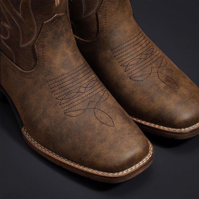 Winbird Cowboy Boots for Men Square Toe Western Boots Retro Classic Embroidered Pull On Boot for Festivals and Gift-giving